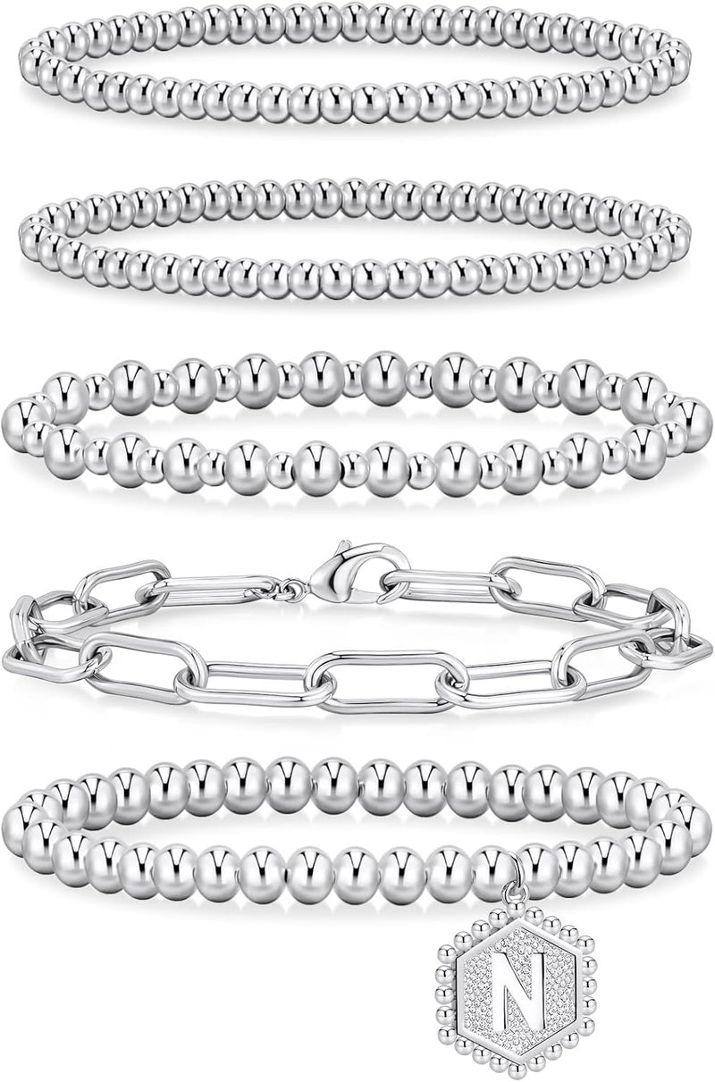 adoyi Gold Bracelets for Women Beaded Bracelet 14K Gold Plated Bracelet Stack Strand Stretch Bead Ball Bracelet Set Stackable Bracelet Adjustable Bracelet Set Jewelry for Gifts - Image 1